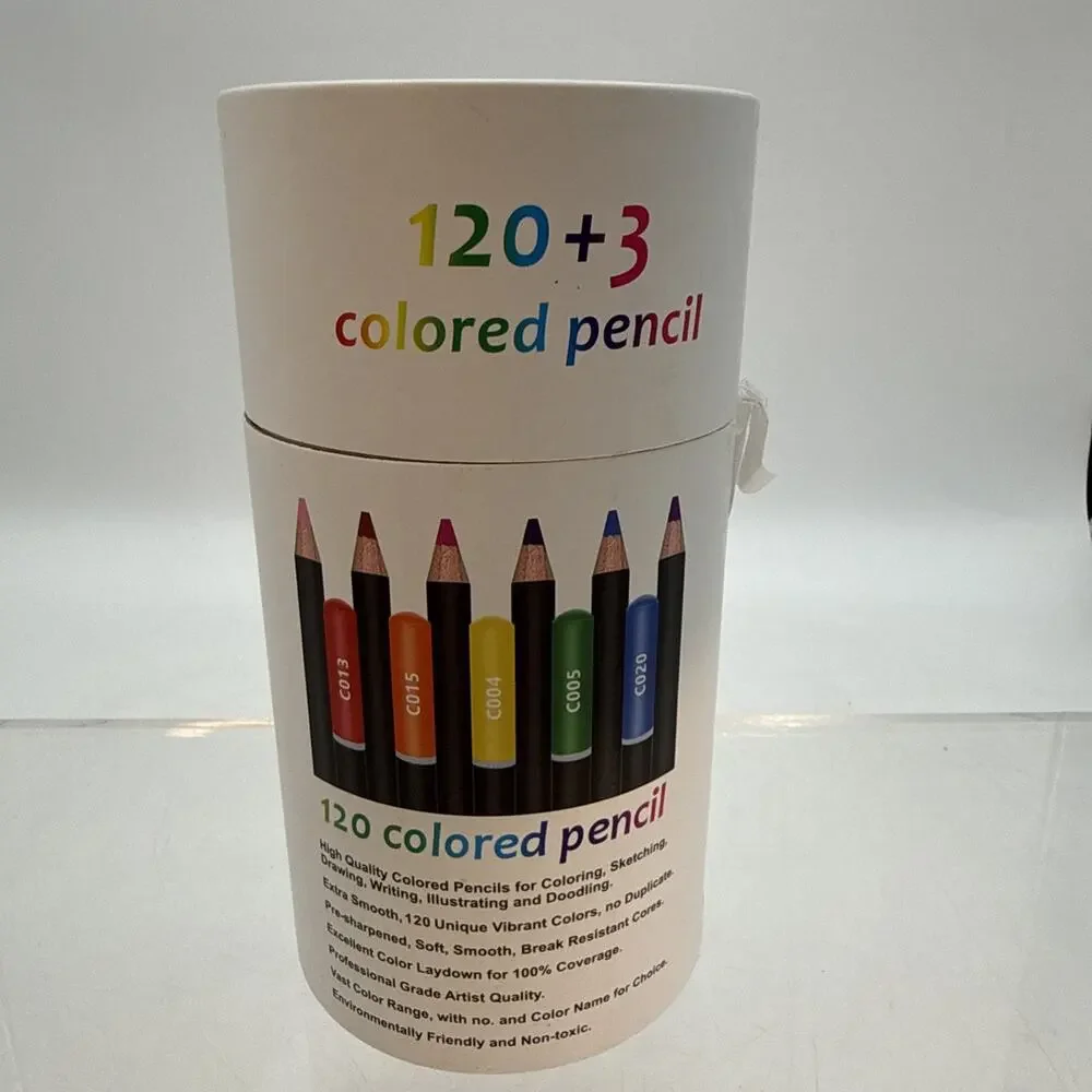 120 colored pencils NEW With Sharpener In Cylinder - Open Box - + Sharpener